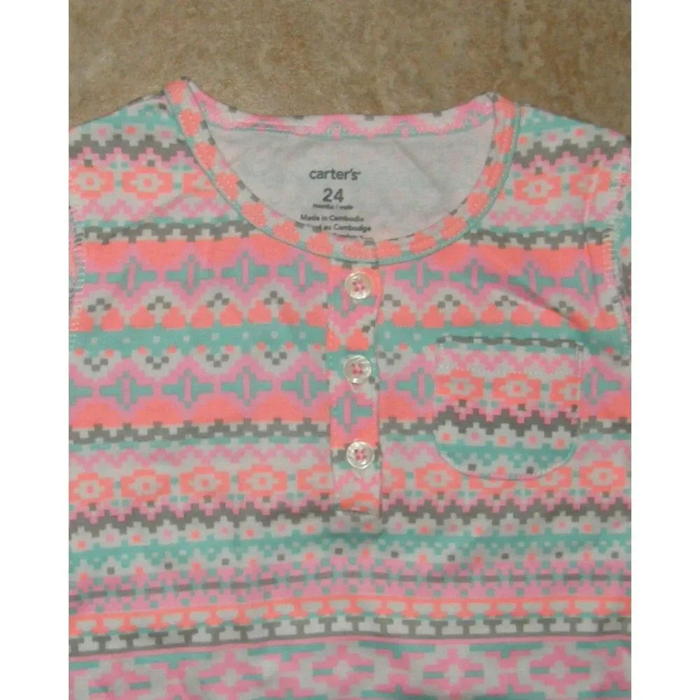 NEW Girls Sz 24 Months Colorful Shirt & Denim Pull On Pants 2 Pc Outfit CARTERS
